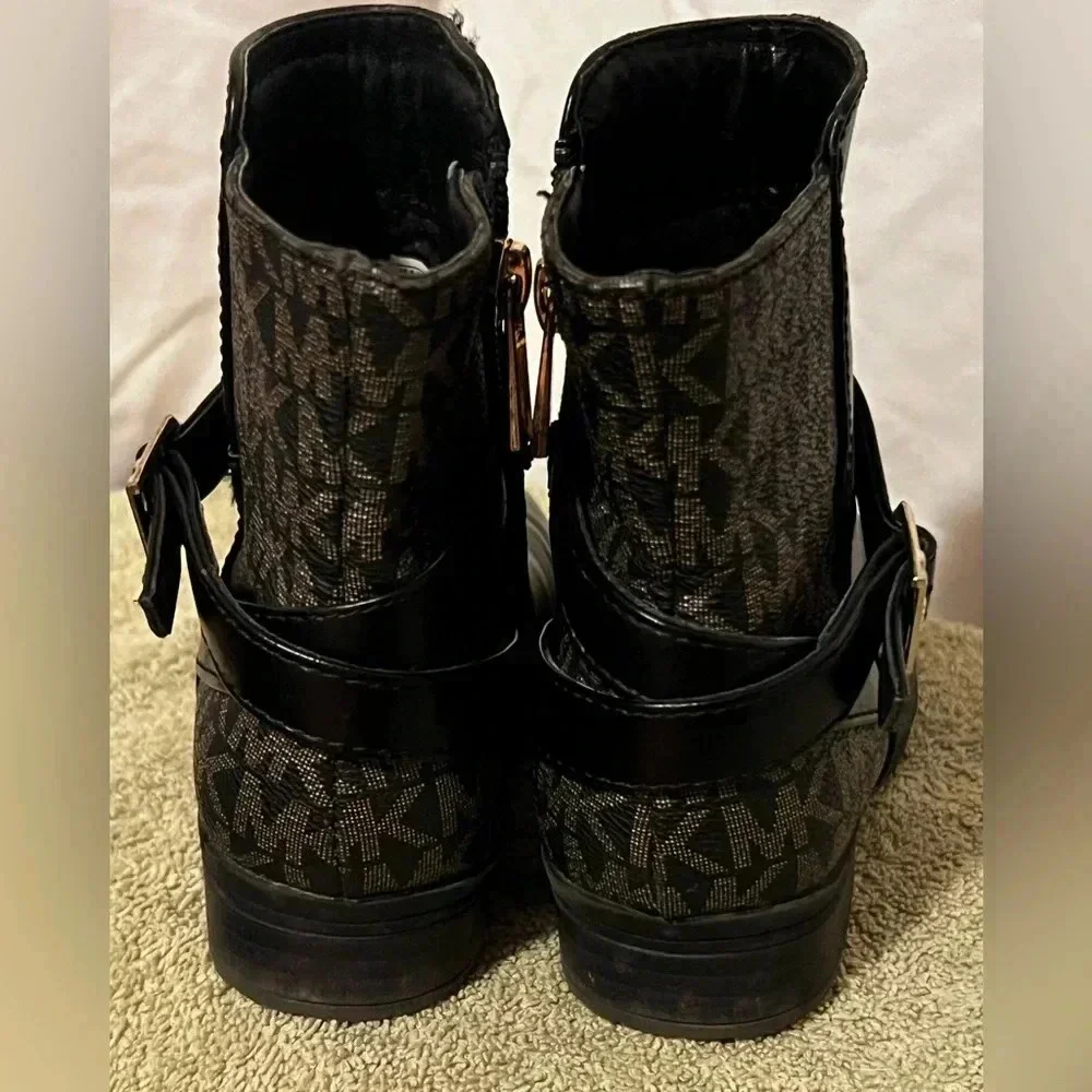 Michael Kors Kids Girls Sz 10 Black & Brown Faux Leather Boots